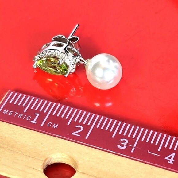 925 Sterling Silver Jewelry Set with Natural Freshwater Pearl & Peridot Gem - Picture 5 of 7